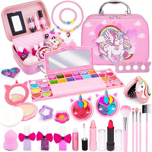 Maquillage Enfant Jouet Filles,23 Pcs Lavable Malette Maquillage Jouet pour Enfant,Valise Beauté pour Enfant,Cadeau de Noël Anniversaire Jouet pour Princesse Fille 3 4 5 6 7+ Ans