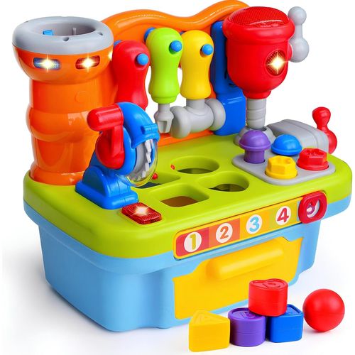 Jouet Bebe 1 an Garcon,Jouet Montessori avec Musique et Lumières pour Enfant 1 2 3 4 Ans Fille Garçon,Atelier de Bricolage pour Enfants de 10 à 36 Mois,Jouet d'établi Enfant 2 Ans