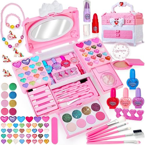 Maquillage Enfant Jouet Filles,Lavable Malette Maquillage Jouet Pour Enfant,Valise Beauté Pour Enfant Avec Colliers,Cadeau De Noël Anniversaire Jouet Pour Princesse Fille 3 4 5 6 7 8+ Ans