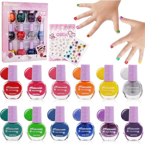 Vernis À Ongles Pour Enfant Fille 12 Couleurs Non Toxique Vernis Enfant À L'eau Séchage Rapide Peel-Off Avec 2 Autocollant Vernis Enfant Fille Kit Pour Enfants Les Jouets Pour Filles À Partir