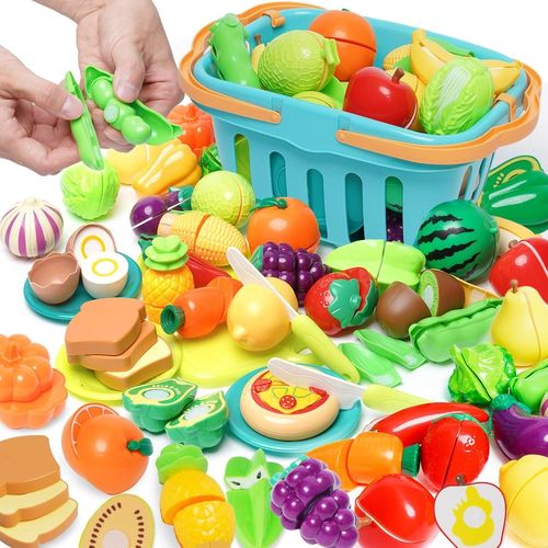 Dinette Enfant Jouet 75 Pièces Accessoire de Jouet de Cuisine Enfant : Jouet à Légumes et Fruits Jouets Alimentaires Jouets Educatifs pour Bébé 3 4 5 Ans