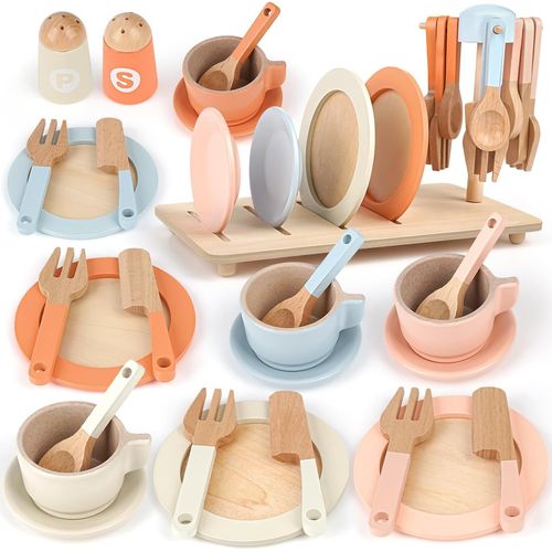 Cuisine en Bois Enfant Dinette Enfant 1 2 3 Ans,27PCS Accessoire Cuisine Enfant Cadeau Enfant Fille Garcon Bebe