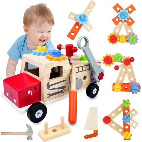 Jouet Enfant Cadeau 2 Ans,Etabli Enfant,Jeux Montessori Educatif,Jouet en Bois Garcon Fille,Boite a Outils Enfant,Caisse a Outil et Bricolage Établis,Jeu de Construction de 2 3 4 5 Ans