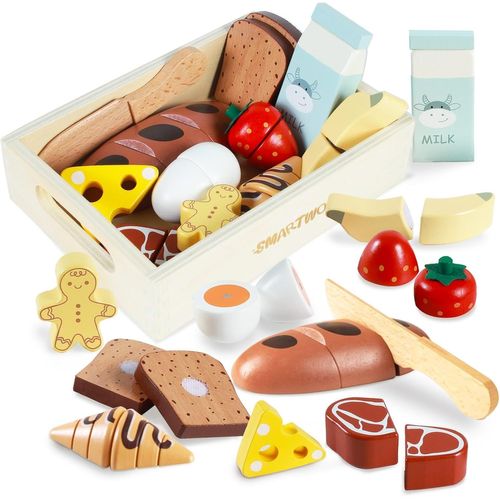 Jouet En Bois Pour Petit Déjeuner Pour Enfants,Pains Et Fruits En Bois À Découper,Dinette Enfant En Bois,Accessoire Cuisine Enfant,Dinette Bebe 1 An,Jouet Bebe 2 3 4 5 Ans,Cadeau Enfant