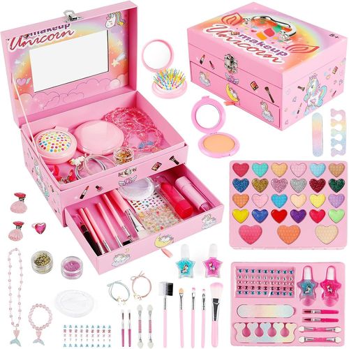 Licorne Maquillage Enfant Fille,Malette Maquillage Enfant Licorne Jouet Fille,Non Toxique Lavable Coffret Maquillage Enfant,Cadeau de Noël Anniversaire Fille 4 5 6 7 8 9 10 11 12 Ans