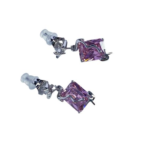 Etoilier Boucles D'Oreilles Pendantes En Alliage Avec Zircone Cubique, Double Couleur Rose Et Transparent Rectangle, Élégant Pour Quotidien, Fête Et Vacances