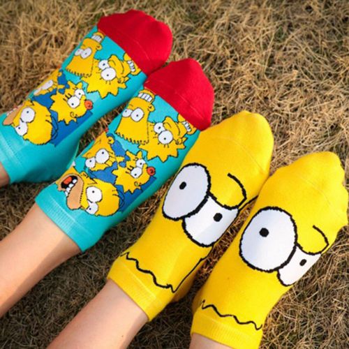 1 Paire De Chaussettes Courtes Élastiques En Coton Respirant Pour Femmes, Famille Simpsons Drôle-1#