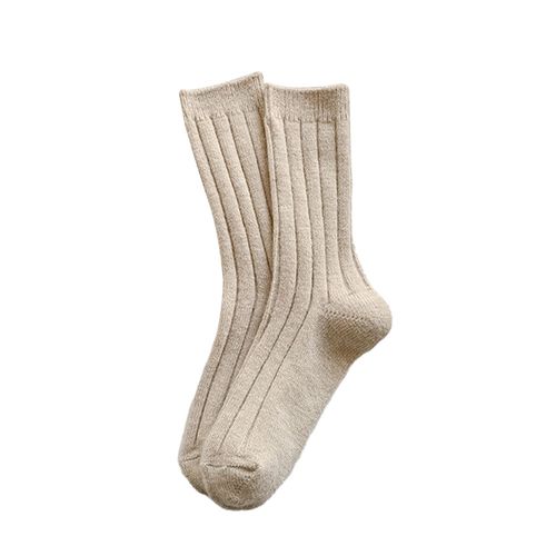 1 Paire De Chaussettes D'hiver Pour Femmes Style Japonais Vintage Mi-Tube Épais Tricoté Doux Haute Élasticité Chaud Anti-Dérapant Sans Odeur Protection De La Cheville Dame Chaussettes Rayées-Chameau