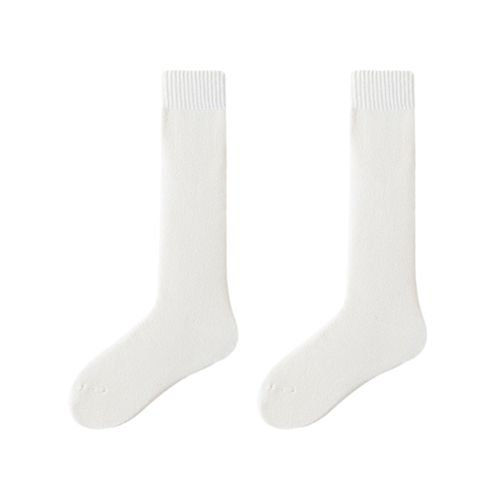 1 Paire De Chaussettes Chaudes En Cachemire Pour Hommes, Bas De Genou Confortables, Respirants, Épais, Rembourrés, Absorbant La Sueur, Pour L'hiver-Blanc