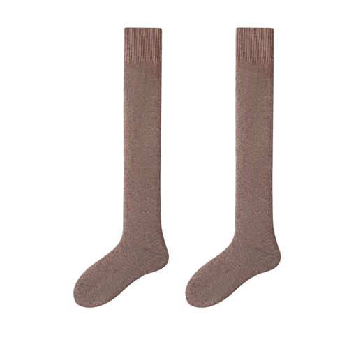 1 Paire De Bas D'hiver Pour Hommes, Couleur Unie, Doux, Respirant, Tube Long, Haute Élasticité Sur La Longueur Du Genou, Chaud, Antidérapant, Sans Odeur, Chaussettes Longues Unisexes-Brun