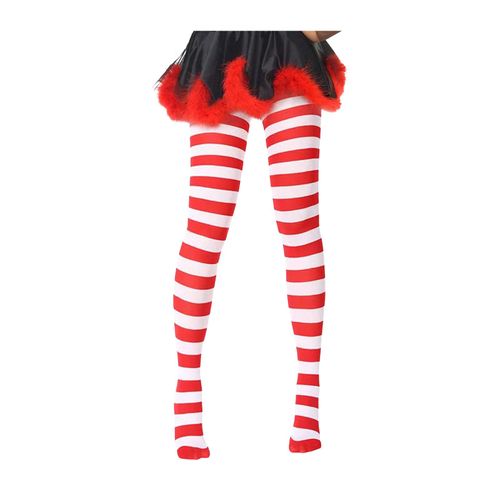 Collants De Noël À Bandes Colorées, Taille Haute, Rétro, Couleur Vive, Antidérapant, Slim, Mini Robe Cosplay, Jupe, Chaussettes Longues-Adulte Blanc & Rouge