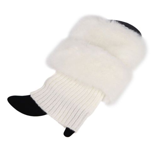 Hiver Femmes Chaud Fausse Fourrure Crochet Tricot Jambières Bottes Chaussettes Toppers Poignets-Blanc