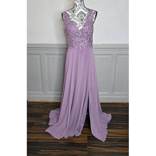 Robe Soirée Lilas Longue Buste Dentelle Et Bas Mousseline Taille 42