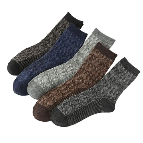 5 Paires De Chaussettes D'hiver Pour Hommes Mi-Tube Épais Isolation Thermique Style Ethnique Maison Chambre Porter Chaussettes De Sol Colorblock Anti-Dérapant Tricoté Usage Quotidien Chaussettes De Sport-G