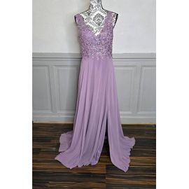Robe Soirée Lilas Longue Buste Dentelle Et Bas Mousseline Taille 46
