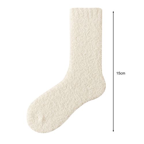 1 Paire De Chaussettes D'hiver Pour Femmes, En Molleton De Corail Épais, Mi-Tube, Emballage À Haute Élasticité, Chaussettes De Sol Antidérapantes, Chaussettes De Couchage Confortables Et Chaudes-Beige