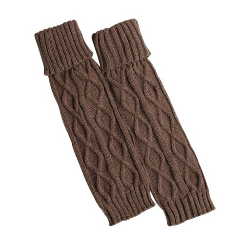 Hiver Femmes Couleur Unie Crochet Tricot Jambières Élastique Botte Couverture Longues Chaussettes-Kaki