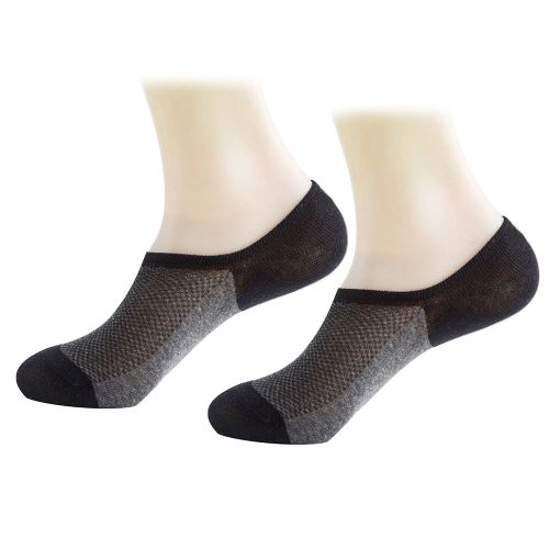 Chaussettes D'été En Maille Respirante Pour Hommes, Bloc De Couleur, Antidérapantes, Invisibles, Coupe Basse, Bateau-Noir + Gris Foncé