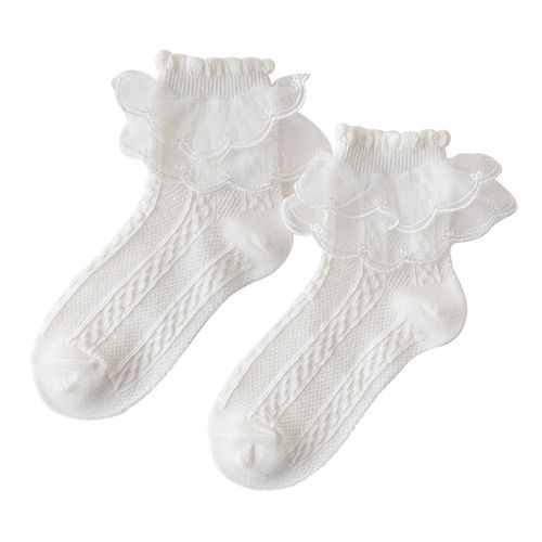 1 Paire De Chaussettes Lolita À Volants En Dentelle Pour Femmes, Fines, Haute Élasticité, Antidérapantes, Douces, Respirantes, Couleur Unie, Absorption De La Sueur, Sans Odeur, Chaussettes De Danse-Beige M