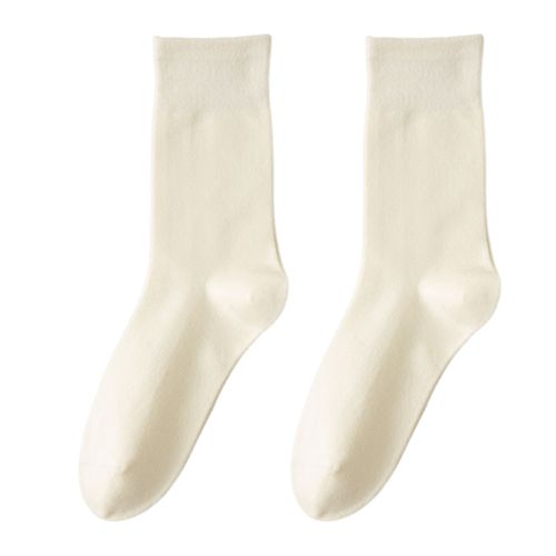 1 Paire De Chaussettes Pour Femmes Mi-Tube Sans Odeur Couleur Unie Haute Élasticité Antidérapante Respirante Douce Absorption De La Sueur Anti-Rétrécissement Chaussettes De Sport En Coton Empilées-Beige