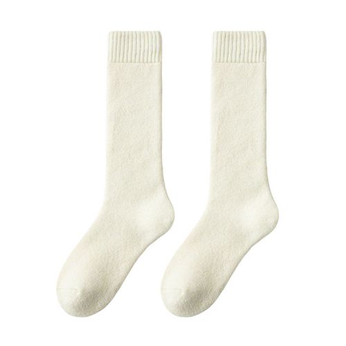 1 Paire De Chaussettes D'hiver Pour Femmes, En Peluche Épaisse, Longueur Aux Genoux, Tube Long, Emballage À Haute Élasticité, Chaussettes De Sol Antidérapantes, Bas De Couchage Confortables Et Chauds-Beige