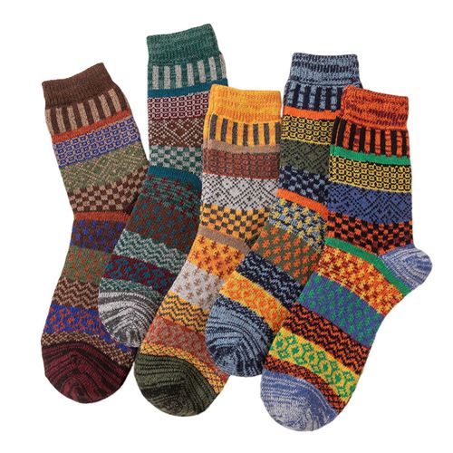 5 Paires De Chaussettes D'hiver Pour Hommes Chaussettes En Coton À Tube Haut Style Ethnique Rétro Poignets Côtelés Élastiques Chaussettes Colorées Pour La Randonnée Sport Lavable En Machine Garder Au Chaud Bas Quotidiens Antidérapants-D