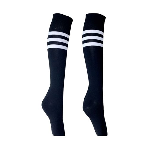 1 Paire De Chaussettes Mi-Longues Rayées Antidérapantes Haute Élasticité Absorption De La Sueur Bas De Pom-Pom Girl De Football Chaussettes De Genou Pour Enfants Chaussettes De Jeu D'école De Sport-L Noir