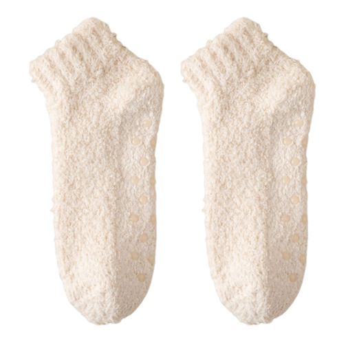 1 Paire De Chaussettes Pour Femmes Mi-Tube Sans Odeur Polaire De Corail Épaissie Chaude Couleur Unie Fond En Silicone Haute Élasticité Antidérapante Absorption De La Sueur Anti-Rétrécissement Chaussettes De Sport D'hiver-Beige