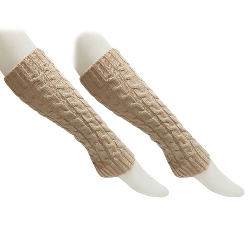 Femmes Couleur Unie Hiver Chaud Câble Tricot Jambières Tricoté Crochet Longues Chaussettes-Beige
