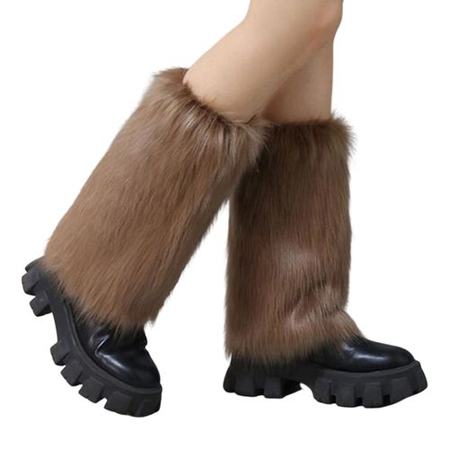 1 Paire De Jambières En Fausse Fourrure Pour Femmes Et Filles, Manches De Manchette De Botte Douces En Peluche, Manches De Jambe En Fourrure Moelleuse Pour La Chaleur De L'hiver-30 Cm Kaki
