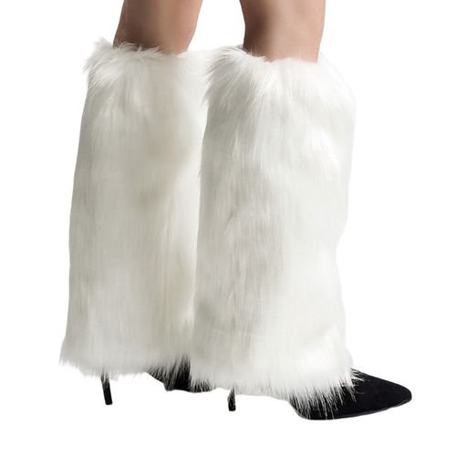 1 Paire De Jambières En Fausse Fourrure Pour Femmes Et Filles, Manches De Manchette De Botte Douces En Peluche, Manches De Jambe En Fourrure Moelleuse Pour La Chaleur De L'hiver-30 Cm Blanc