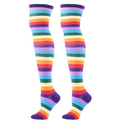 1 Paire De Chaussettes Rayées Au-Dessus Du Genou, Respirantes, Haute Élasticité, Accessoires De Costume, Extra Longues, Opaques, Rayées Au-Dessus Du Genou, Bas Pour Fille-Violet