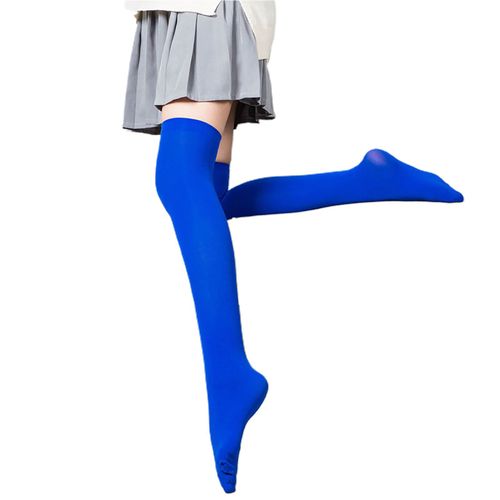 1 Paire De Bas Légers Et Respirants À Haute Élasticité Pour Filles, Chaussettes Au Dessus Du Genou De Style Japonais Pour Dames, Streetwear-Bleu Roi 54