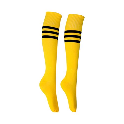 1 Paire De Chaussettes Mi-Longues Rayées Antidérapantes Haute Élasticité Absorption De La Sueur Bas De Pom-Pom Girl De Football Chaussettes De Genou Pour Enfants Chaussettes De Jeu D'école De Sport-L Jaune