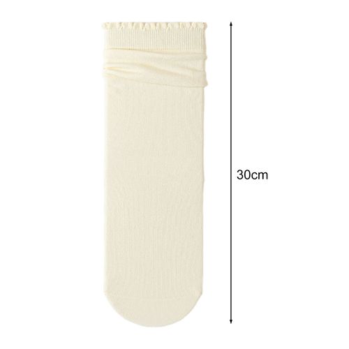 1 Paire De Chaussettes D'hiver Pour Femmes, Bord Froncé, Mi-Tube, Emballage À Haute Élasticité, Antidérapantes, Chaussettes De Sport Empilées, Confort, Chaleur, Bas De Couchage-Beige