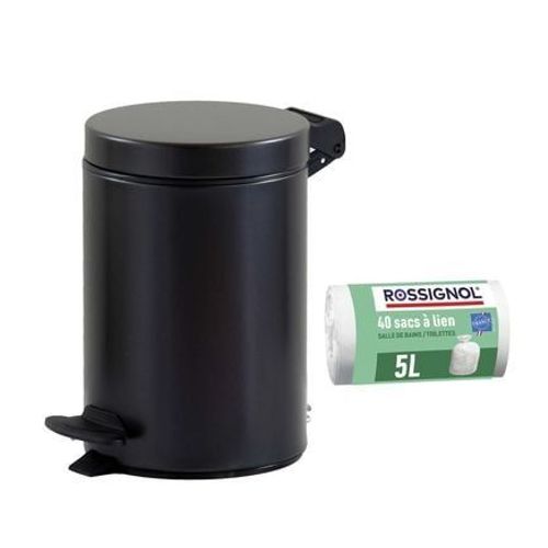 Rossignol - Poubelle de salle de bain à pédale 3L CYJEU et 40 sacs poubelle 5L - Noir