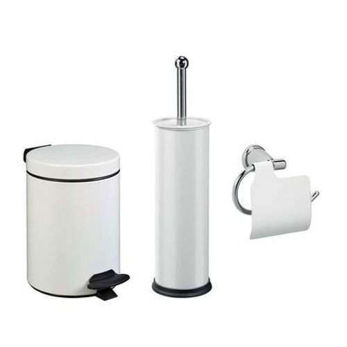 Rossignol - Ensemble salle de bains ou toilettes avec poubelle 3L et accessoires - Blanc