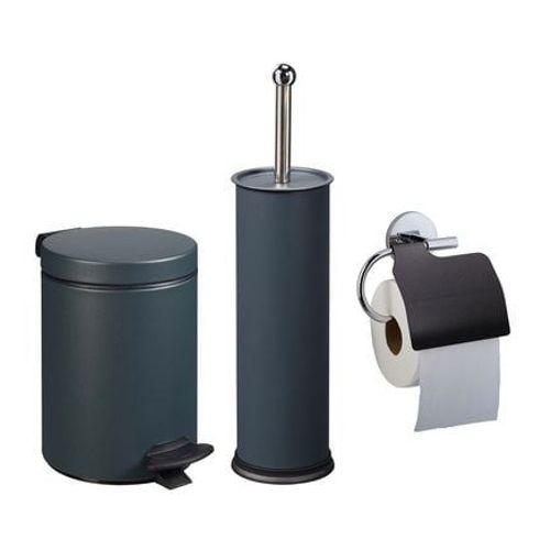Rossignol - Ensemble salle de bains ou toilettes avec poubelle 3L et accessoires - Gris