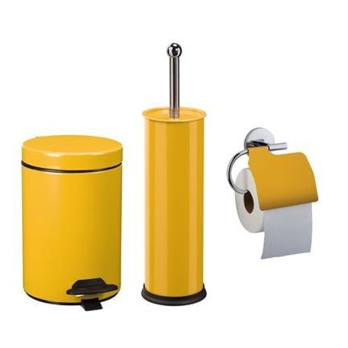 Rossignol - Ensemble salle de bains ou toilettes avec poubelle 3L et accessoires - Jaune
