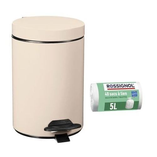 Rossignol - Poubelle de salle de bain à pédale 3L CYJEU et 40 sacs poubelle 5L - Blanc