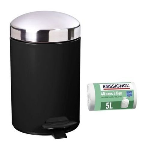 Rossignol - Poubelle de salle de bain à pédale 3L BONNY et 40 sacs poubelle 5L - Noir