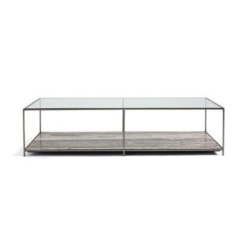 Am.Pm - Table Basse Verre Trempé Et Travertin, Buren - Gris