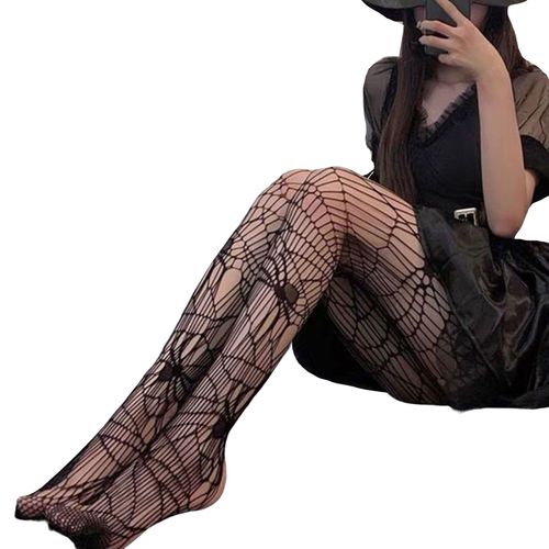 Taille Haute Élastique Taille Mince Creux Femmes Bas Sexy Motif Croisé Filet De Pêche Bas Tenue De Club-Araignée