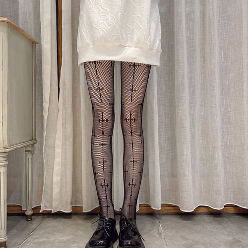 Taille Haute Élastique Taille Mince Creux Femmes Bas Sexy Motif Croisé Filet De Pêche Bas Tenue De Club-Croix