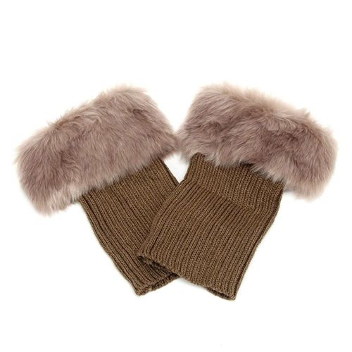 Femmes Automne Hiver Mode Fourrure Côtelé Bottes Poignets Bottes Toppers Jambières-Kaki