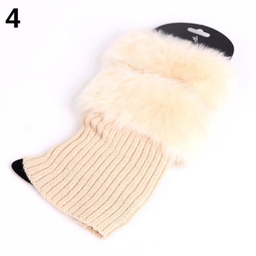 Femmes Automne Hiver Mode Fourrure Côtelé Bottes Poignets Bottes Toppers Jambières-Beige