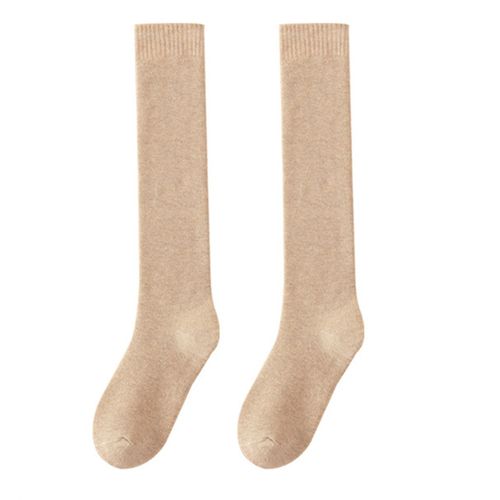 1 Paire De Bas Hauts Épais Et Extensibles, Couleur Unie, Antidérapants, Confortables, Gardent Au Chaud, Doux, Automne Hiver, Chaussettes Longues En Éponge Pour Femmes, Pour Le Quotidien-Beige