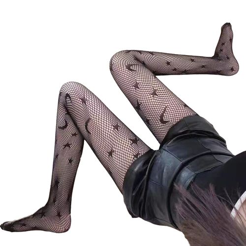 Taille Haute Élastique Taille Mince Creux Femmes Bas Sexy Motif Croisé Filet De Pêche Bas Tenue De Club-Lune