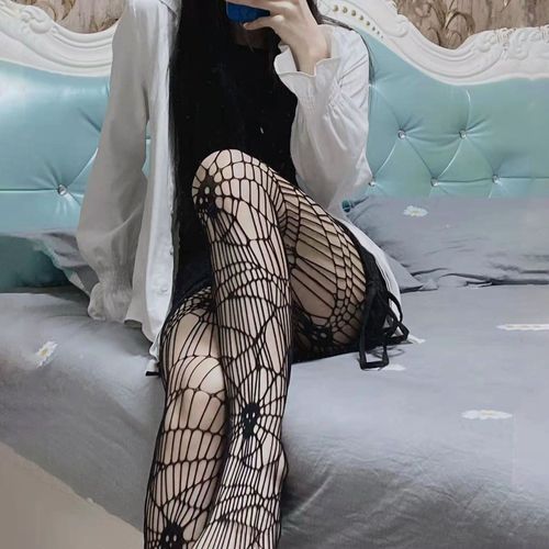 Taille Haute Élastique Taille Mince Creux Femmes Bas Sexy Motif Croisé Filet De Pêche Bas Tenue De Club-Crâne