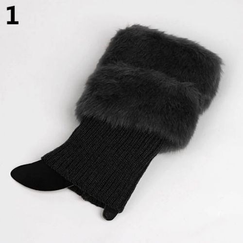 Femmes Automne Hiver Mode Fourrure Côtelé Bottes Poignets Bottes Toppers Jambières-Noir